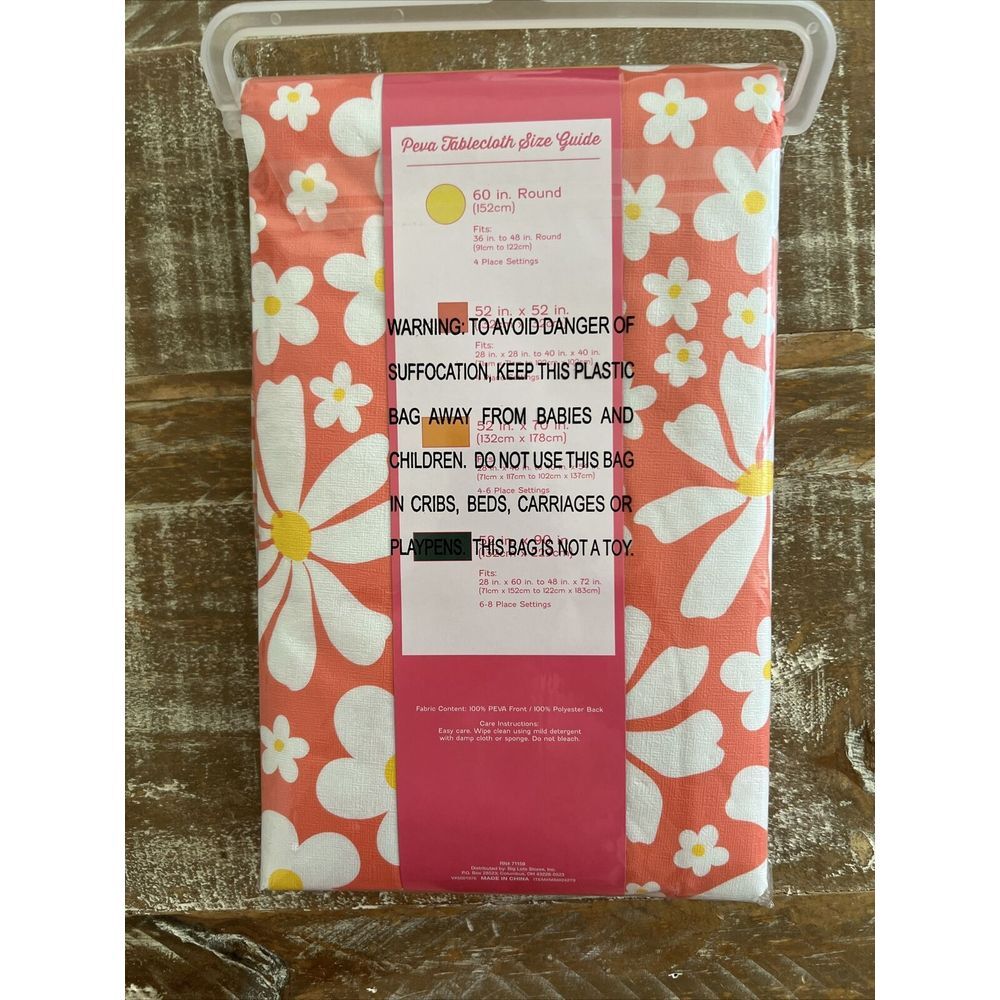 Pastel‎ Daisy Vinyl Tablecloth 52 In X 52 In 60 In Round Pink - Picture 2 of 3